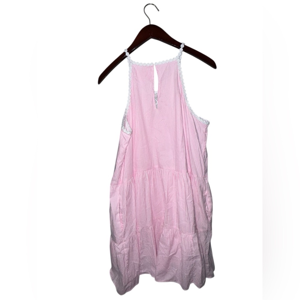 🔥Lilly Pulitzer Britt Seersucker Striped Halter Lace Dress Havana Pink - Picture 5 of 10